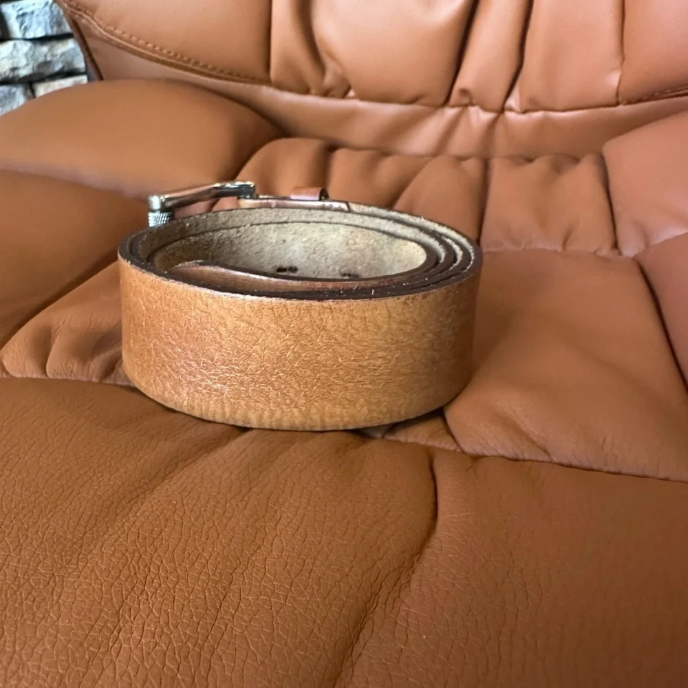 Men’s Well-Loved Brown Leather Belt with Silver Buckle, 38